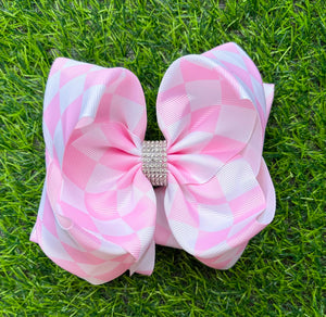 Lt.Pink Double Layer Hair Bows w/ Rhinestones