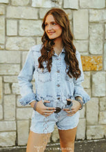 Load image into Gallery viewer, Light Stone Wash Denim Stretch Button Down Romper