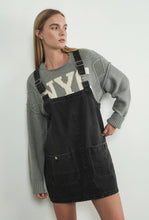 Load image into Gallery viewer, Denim Overall Mini Dress In Denim &amp; Black Denim