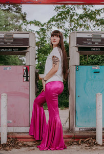 Miss Vegas Pink Metallic Bell Pants