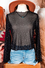 Load image into Gallery viewer, Fashion-W Rhinestone Sheer Mesh Slim Fit Long Sleeve Top