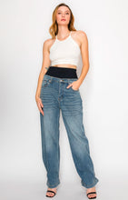 Load image into Gallery viewer, Adjustable Hem Knit Band Wide Leg Jeans