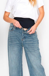 Adjustable Hem Knit Band Wide Leg Jeans