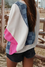 Load image into Gallery viewer, Checkered Denim Exposed Seam Patch Sweatshirt
