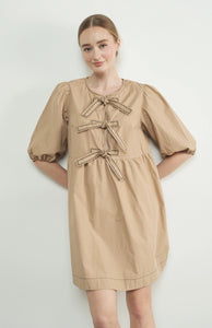 Embroidered Bow Tie Babydoll Dress