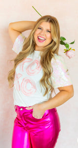 XOXO Sequins Puff Sleeve Top