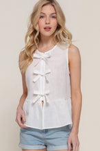 Load image into Gallery viewer, Sleeveless Front Bow Tie Linen Effect Top
