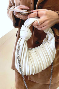 Vegan Leather Pleated Hobo Shoulder Handbag