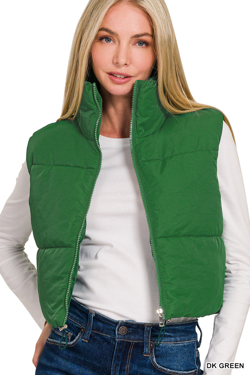 Puffer Cropped Vest - Green