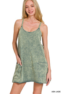 Acid Washed Mini Dress With Built-In Romper Liner