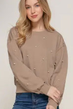 Load image into Gallery viewer, Long Sleeve Crew Neck Pearl Stud Detail Sweatshirt