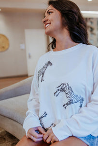 Blurred Lines Sequin Embroidery Zebra Sweatshirt