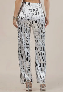 Vogue Print Satin Cargo Pants In Black n’ White