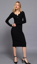 Load image into Gallery viewer, Long Sleeve Henley Neck with Snap Button Sweater Dress