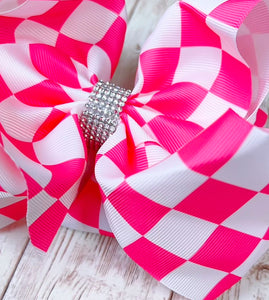 6.5" Fuchsia Checkered Double Layer Hair Bow