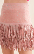 Load image into Gallery viewer, Suede Star Silver Studded Tiered Fringe Mini Skirt