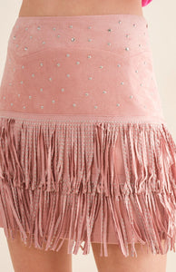 Suede Star Silver Studded Tiered Fringe Mini Skirt