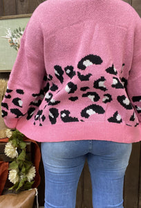 Black & White Leopard Printed Pink Solid Long Sleeve Cardigan