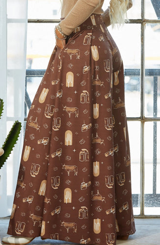 Western Farm Fabric Flare Wide Leg Palazzo Pants