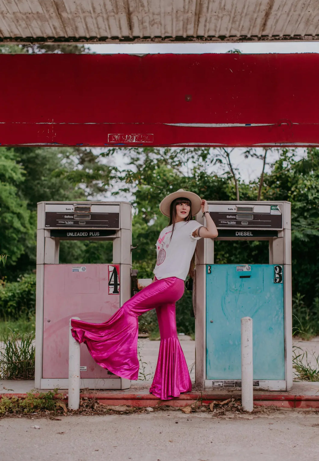 Miss Vegas Pink Metallic Bell Pants