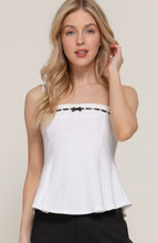 Load image into Gallery viewer, Straight Neckline with Lace Bow Ponte Cami Top Available In Black &amp; White