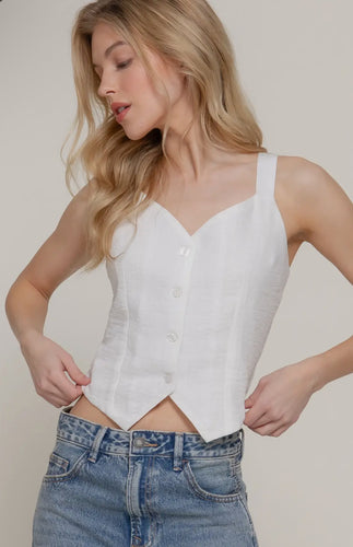 V-Neckline Button Down Linen Effect Top