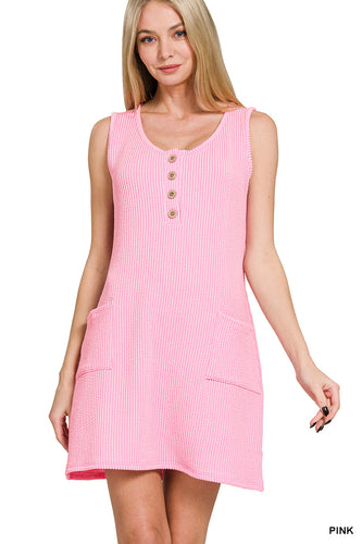 Corded Rib Sleeveless Tank Mini Dress With Pockets