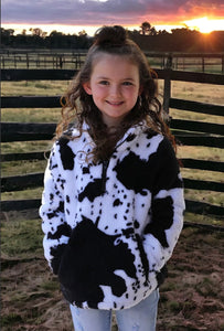 Kids Cow Printed Sherpa Pullover