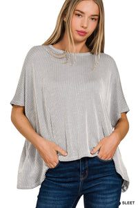 Ribbed Striped Oversized Short Sleeve Top