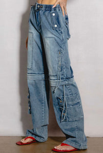 Convertible To Jorts Wide Leg Cargo Jeans