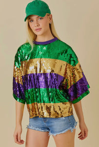 Mardi Grass Sequin Color Block Crop Top