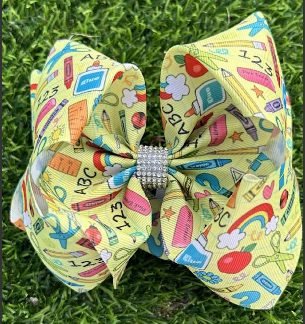 Back To School Double Layer Hair Bow - Yellow