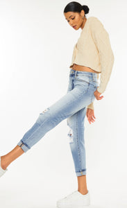 KanCan Light Wash Distressed Capri Jeans