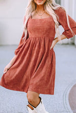 Load image into Gallery viewer, Suede Square Neck Puff Sleeve Dress