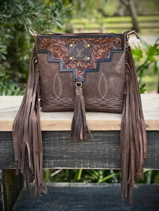 Upcycled Lv Leather Suede Boot Stitch Fringe Crossbody Bag