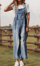 Load image into Gallery viewer, Fashion-W Distressed Bib Pocket Wide Leg Denim Overall