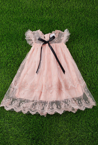 Lace Embroidered Dress with Front Bow Detail