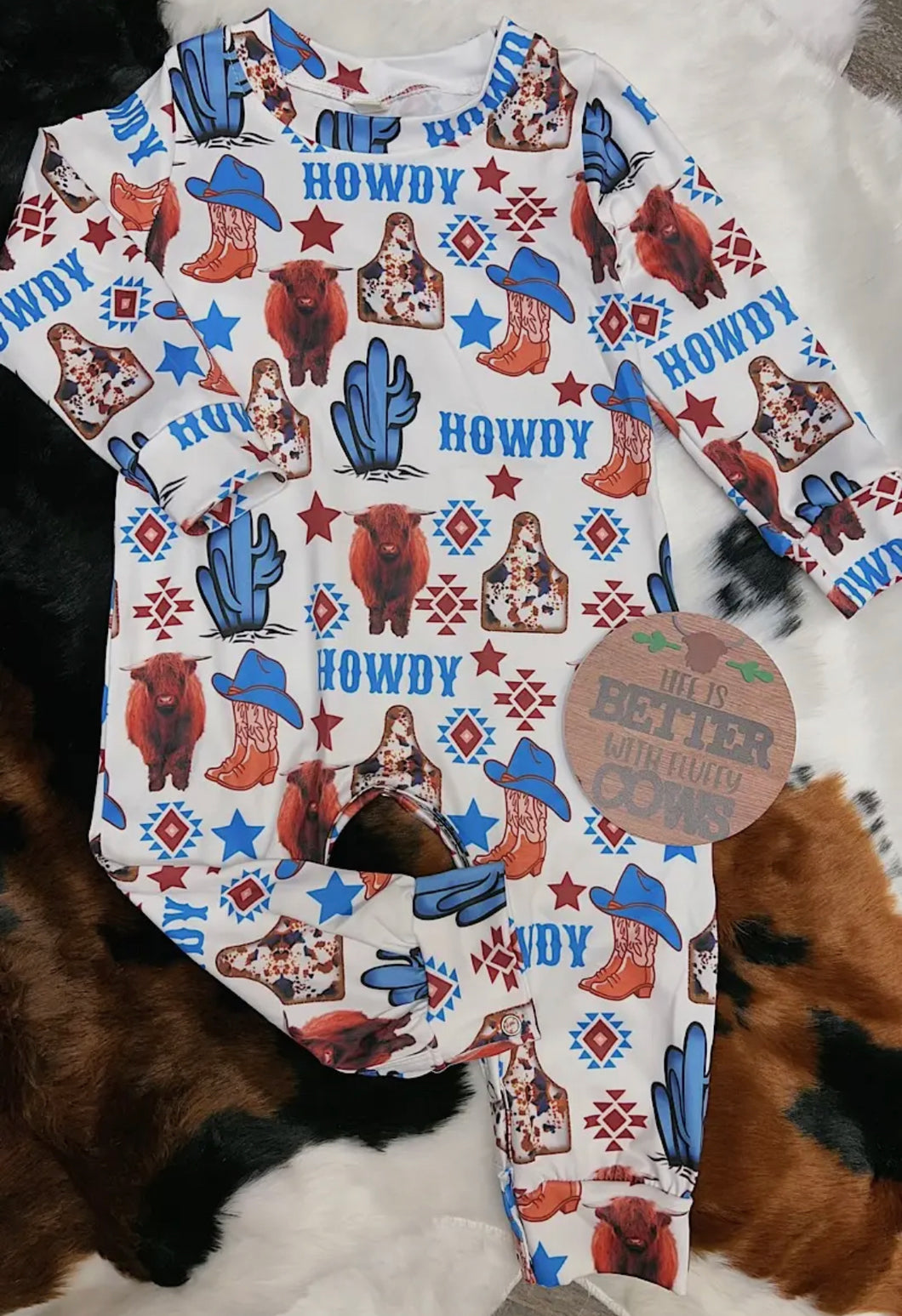 Howdy Highland Cow Printed Boys Romper