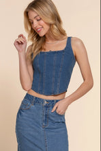 Load image into Gallery viewer, Front Lined Detail Back Zipper Stretch Denim Cami Top