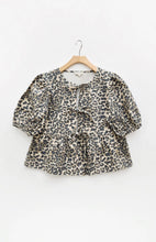 Load image into Gallery viewer, Animal Print Front Bow Tie Peplum Blouse