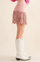 Load image into Gallery viewer, Suede Star Silver Studded Tiered Fringe Mini Skirt