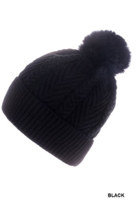 Warm Woven Knitted Lined Pom Beanie