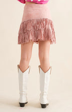 Load image into Gallery viewer, Suede Star Silver Studded Tiered Fringe Mini Skirt