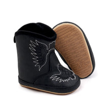 Load image into Gallery viewer, Black Pleather Baby Boots with Velcro
