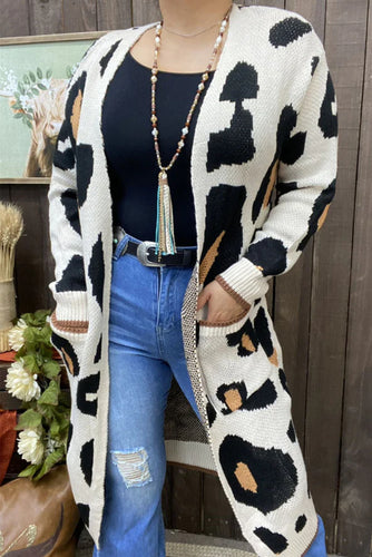 Big Leopard Printed Long Style Sweater Cardigan