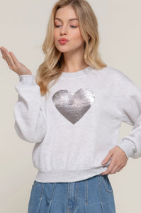 Long Sleeve Crew Neck Sequin Detail Inner Fleece Sweatshirt