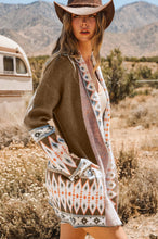 Load image into Gallery viewer, Aztec Print Open Front Knitted Cardigan