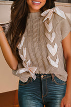 Load image into Gallery viewer, Cable Knit Satin Bowknot Short Sleeve Valentine Sweater