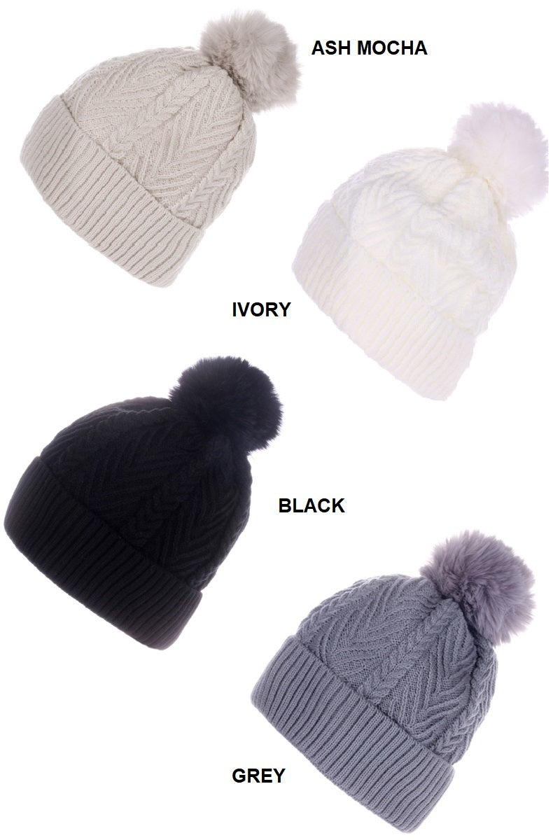 Warm Woven Knitted Lined Pom Beanie