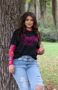 Boots & Babes Long Sleeve Mesh Top - Pink Multi